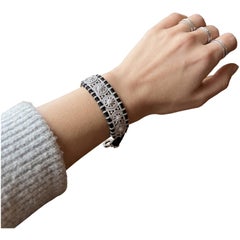 Black Threaded Bracelet Natural Pave Diamond Handmade Bracelet With Silver Clasp