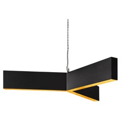 Schwarze, dreifach abgewinkelte Pendelleuchte aus Stahl und Glas mit vergoldeten Armen von Christopher Boots
