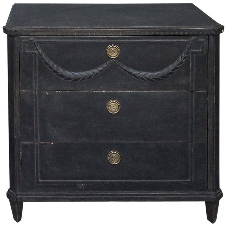 Black Three Drawer Chest With Applied Swag For Sale At 1stdibs
