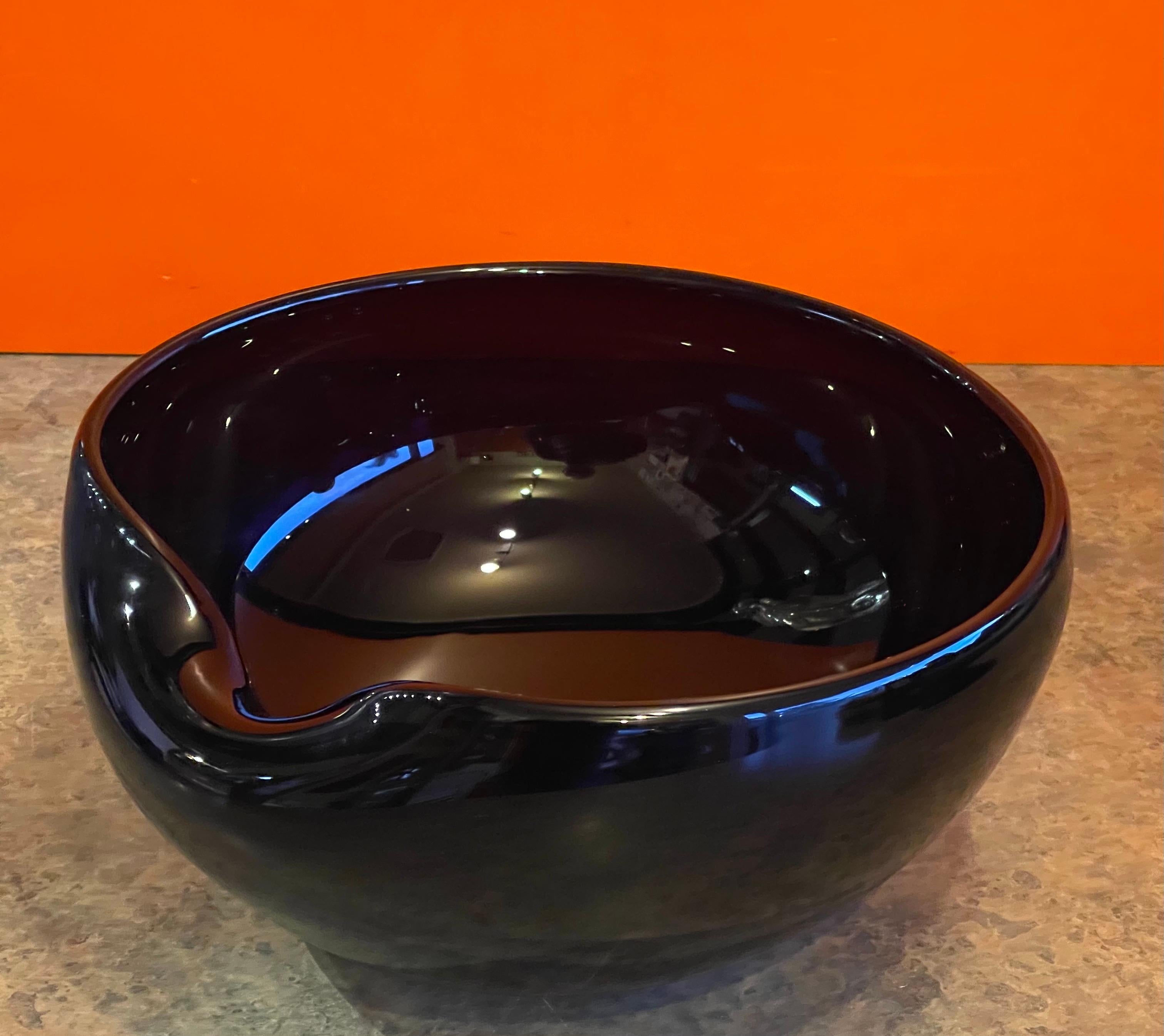 American Black Thumbprint Art Glass Centerpiece Bowl by Elsa Peretti for Tiffany and Co.