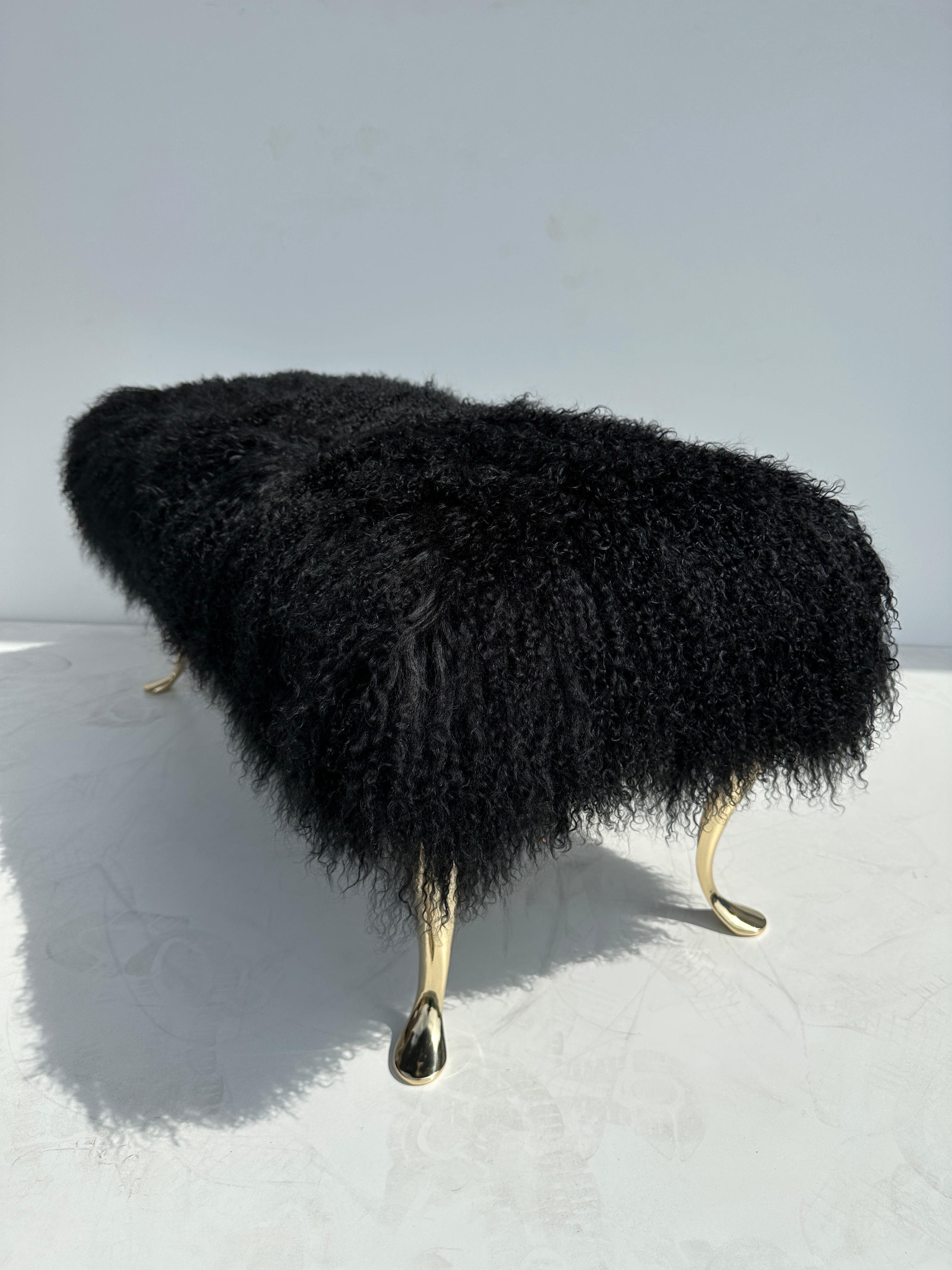 Black Tibetan Fur Bench In Good Condition For Sale In North Hollywood, CA