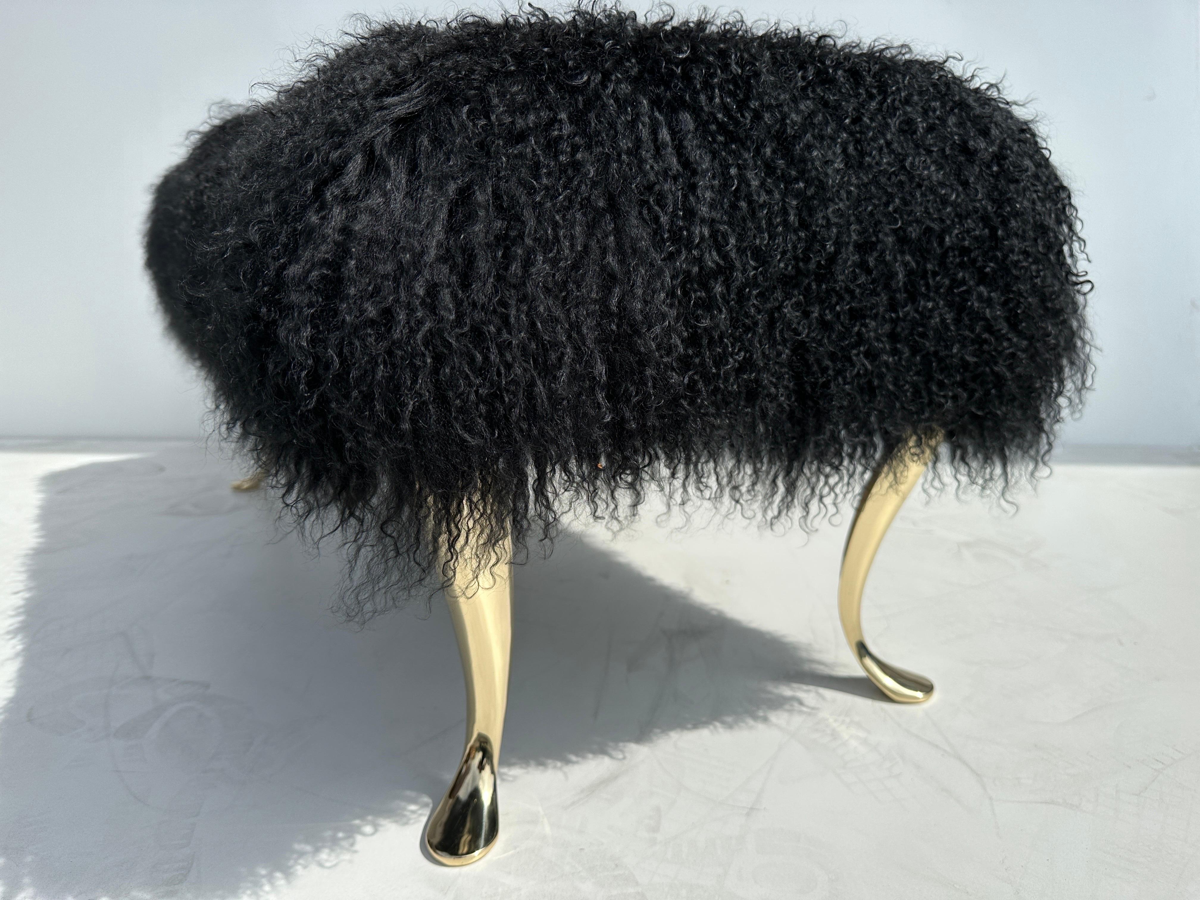 Contemporary Black Tibetan Fur Bench For Sale