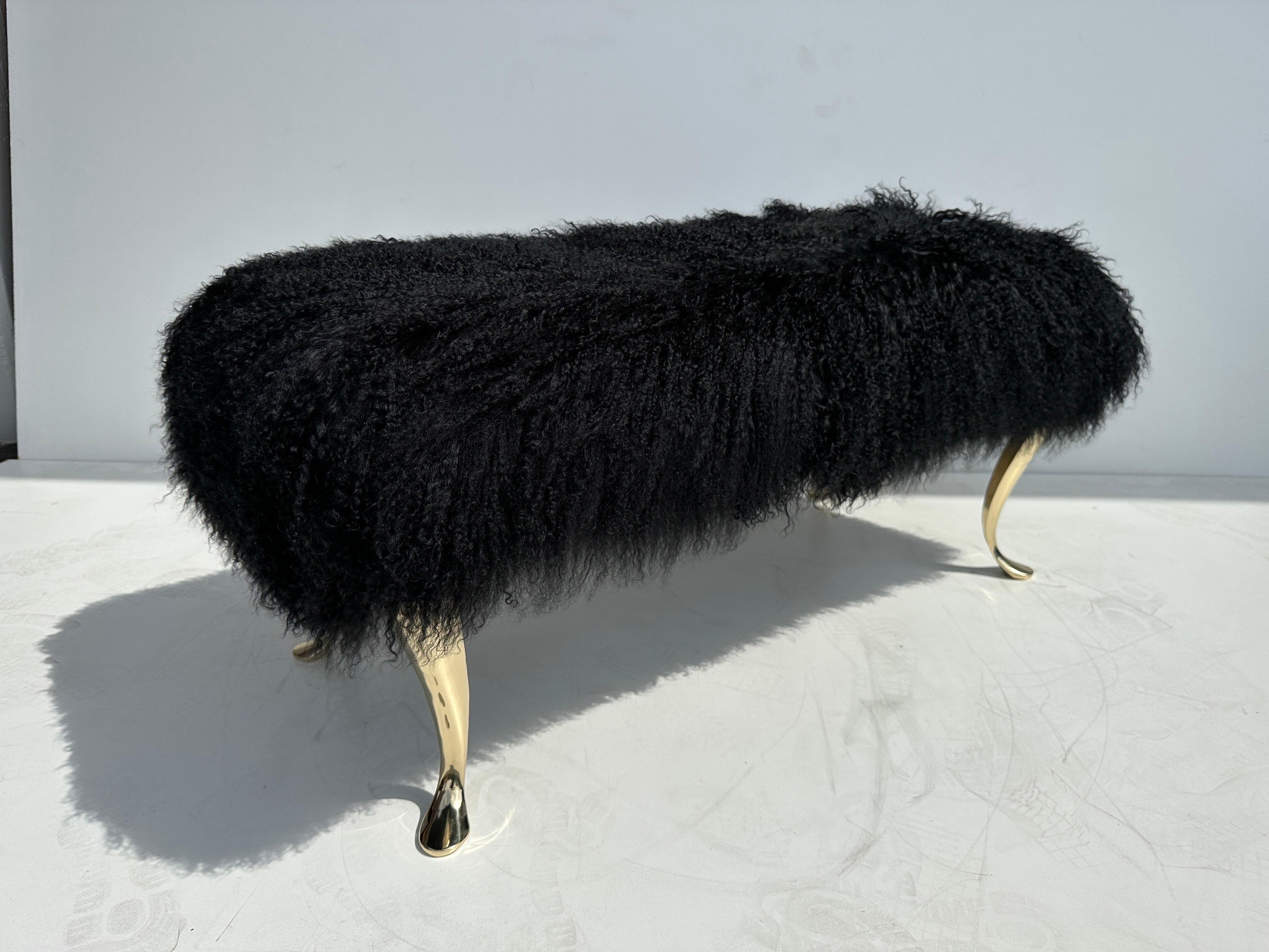 Brass Black Tibetan Fur Bench For Sale