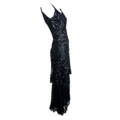 Black Tiered Sequin Evening Gown, 1930s