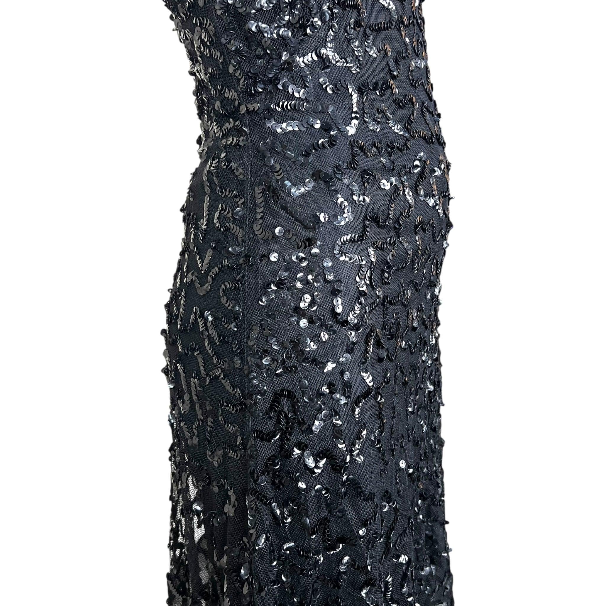 Women's Black Tiered Sequin Evening Gown, 1930s For Sale