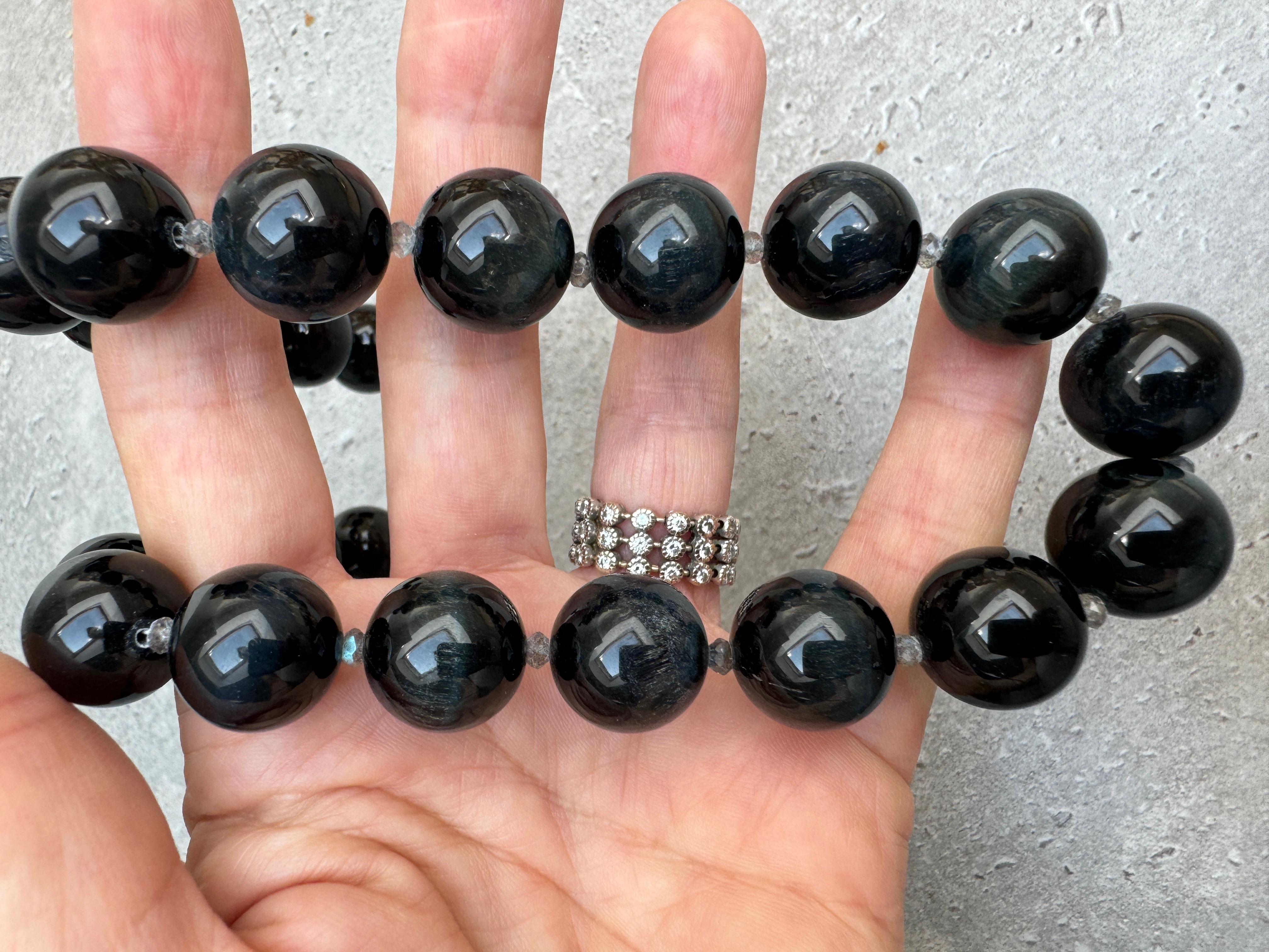 Artist Black Tiger Eye Labradorite Sterling Silver Necklace For Sale
