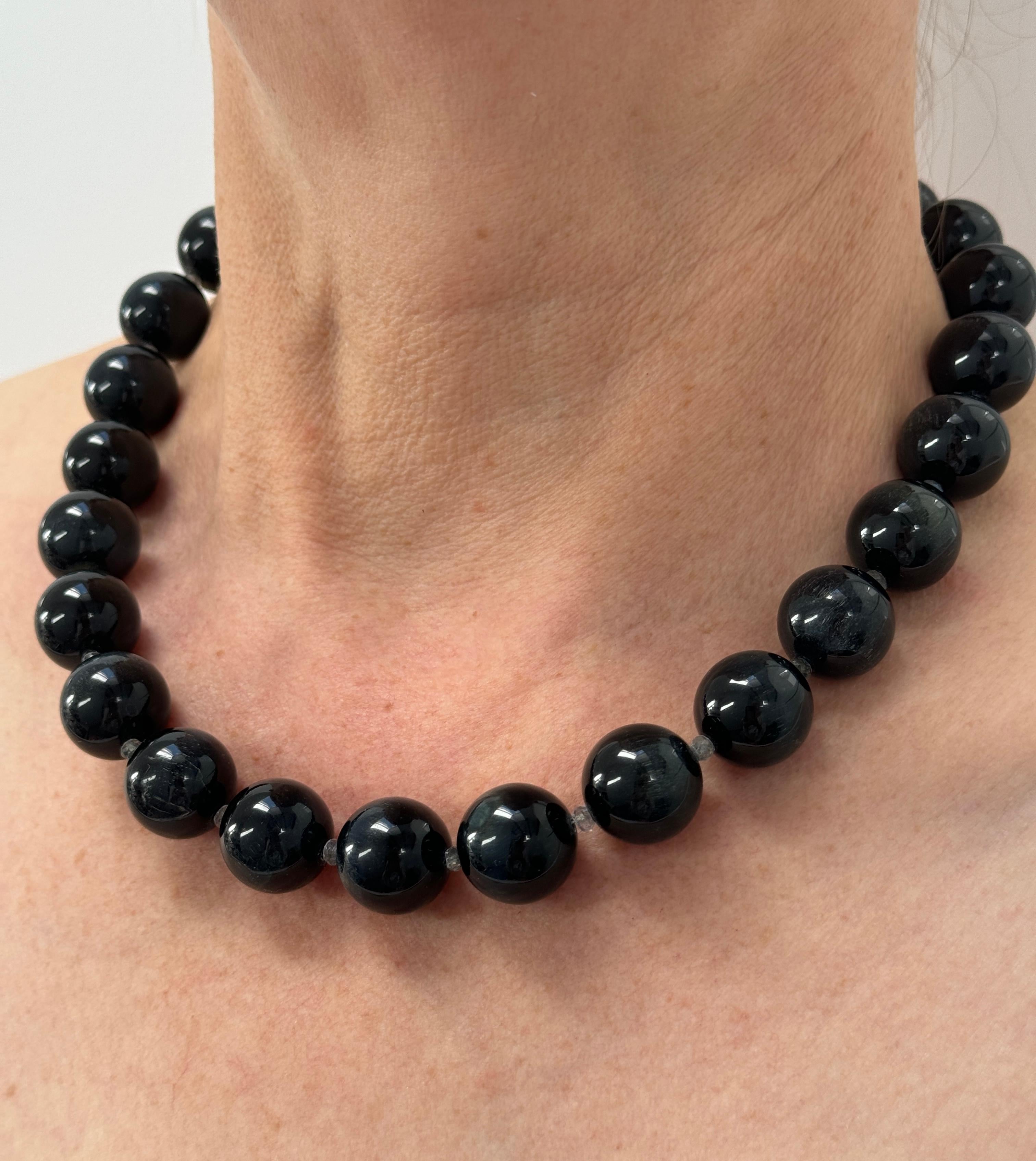 Black Tiger Eye Labradorite Sterling Silver Necklace In New Condition For Sale In Lake Worth, FL