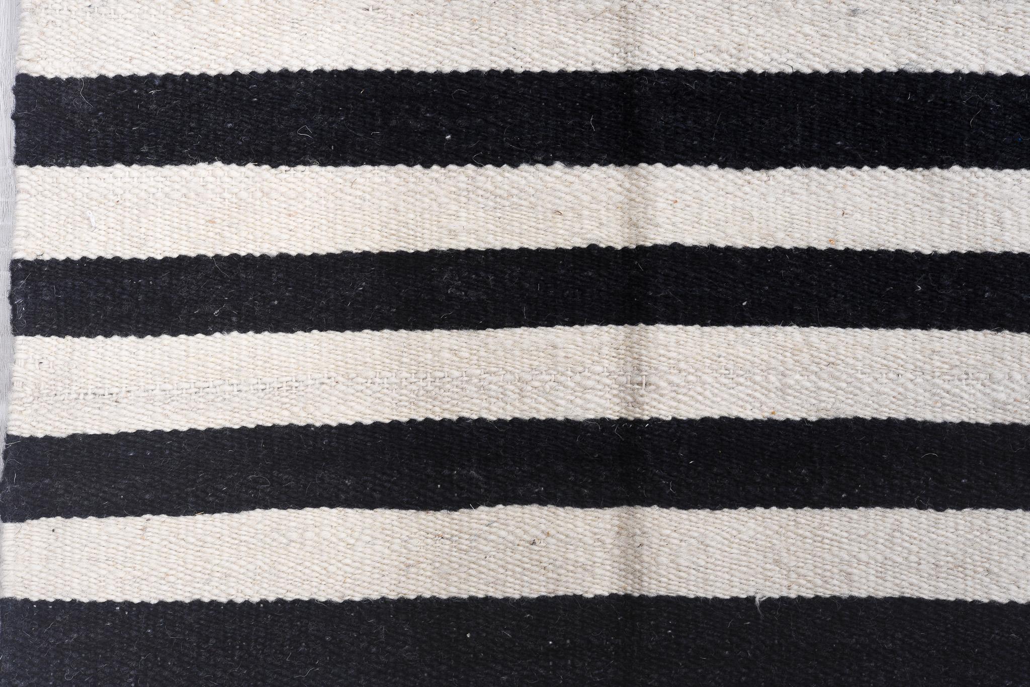 Mid-20th Century Black Tight Stripe Kilim For Sale