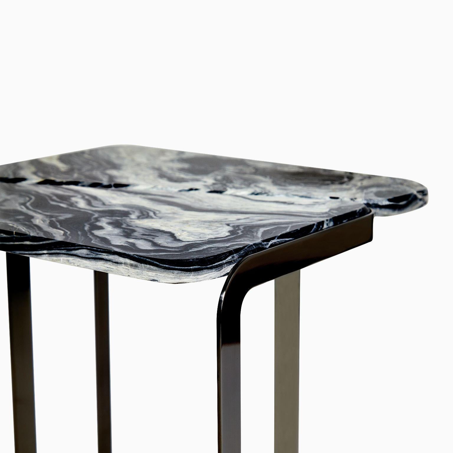 Turkish Black Tigris Side Table Black by Marble Balloon For Sale