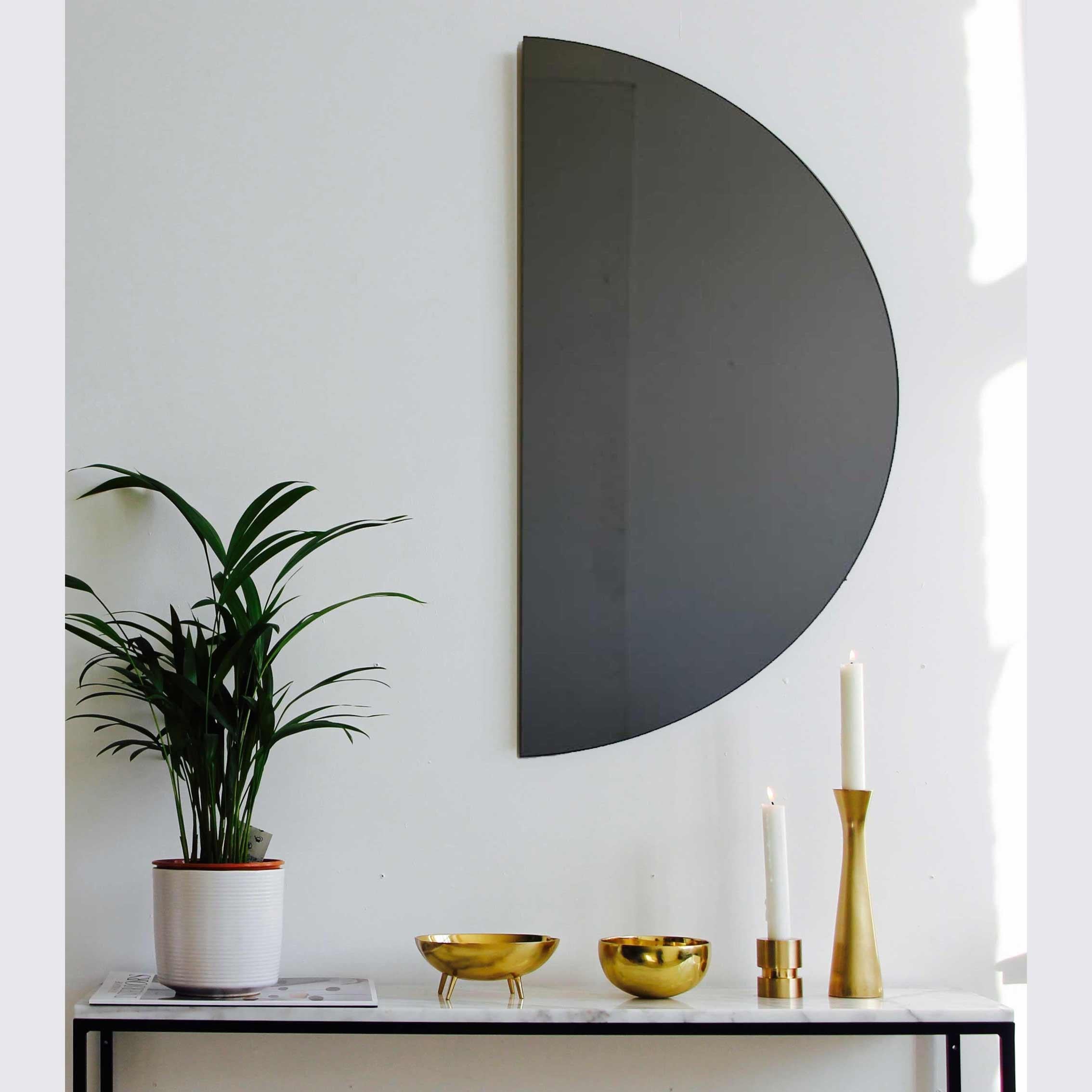 Luna Half-circle Black Tinted Minimalist Frameless Customisable Mirror,  Medium