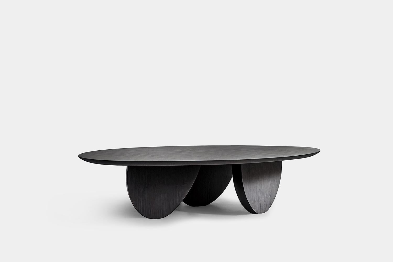 Mid-Century Modern Black Tinted Oak Solid Wood Coffee Table, Fishes Series 1 by Joel Escalona For Sale
