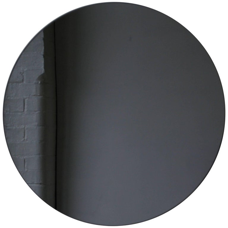 Orbis Black Tinted Round Frameless Customisable Contemporary Mirror - Small For Sale