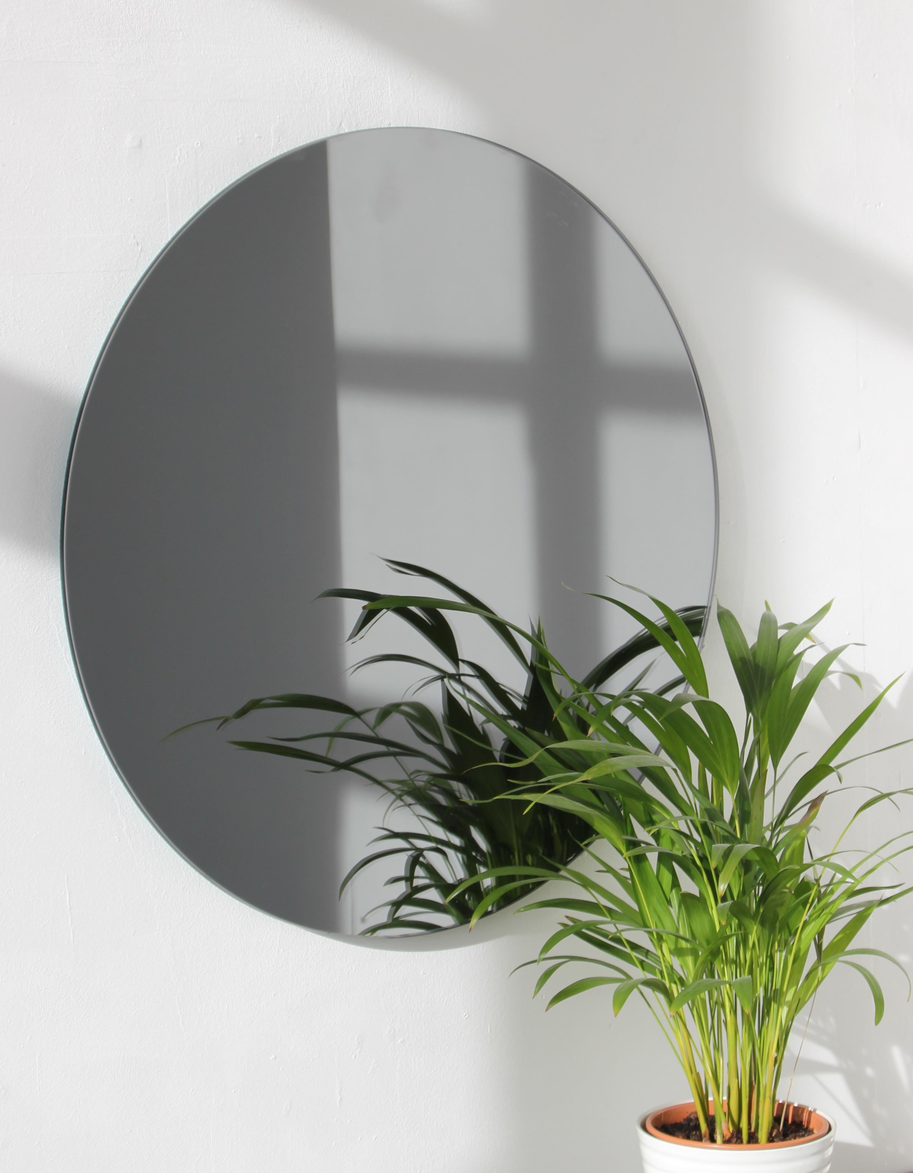 Modern Orbis Black Tinted Round Frameless Contemporary Mirror, Large For Sale