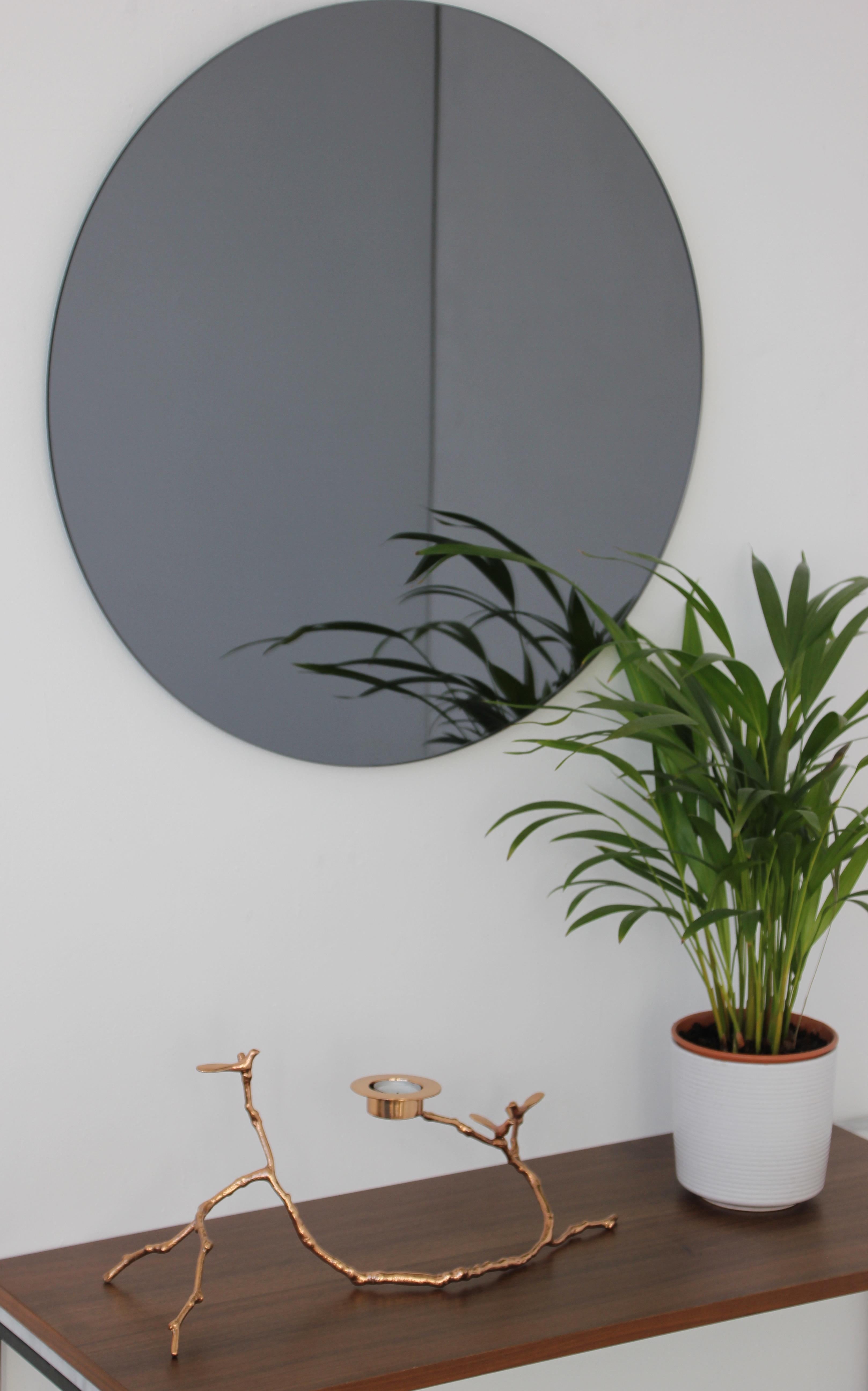 Orbis Black Tinted Round Frameless Contemporary Mirror, Large For Sale 2