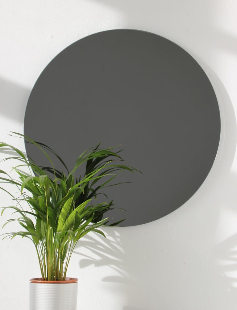 British Orbis Black Tinted Round Contemporary Frameless Mirror, Customisable, XL For Sale