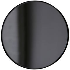 Orbis Black Tinted Round Minimalist Mirror with Black Frame, Customisable, Small