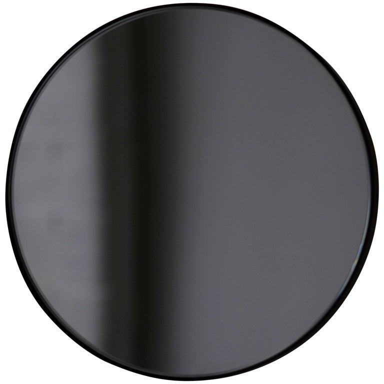 Orbis Black Tinted Round Minimalist Mirror with Black Frame, Customisable,  Small For Sale at 1stDibs