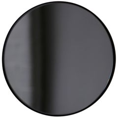 Schwarz getönter, moderner, handgefertigter, runder Spiegel mit schwarzem Rahmen, Regular