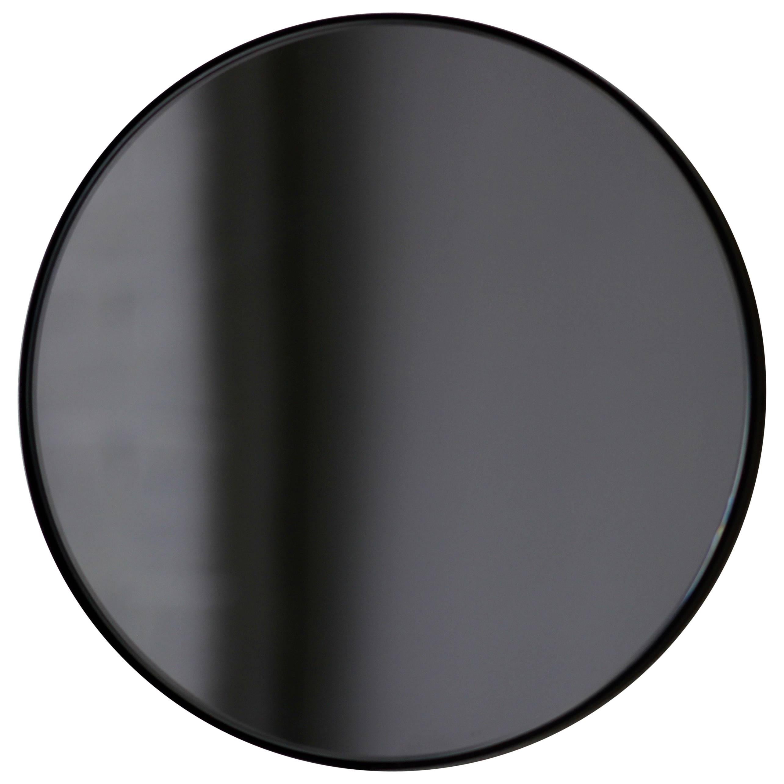 Orbis Black Tinted Art Deco Round Mirror with Black Frame, Medium For Sale