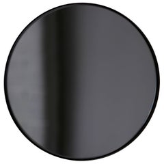 Orbis Black Tinted Art Deco Round Mirror with Black Frame, Medium