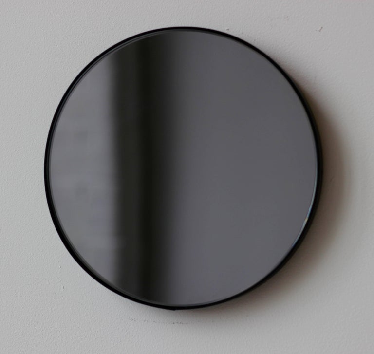 Orbis Black Tinted Modern Art Deco Round Mirror with Black Frame, XL