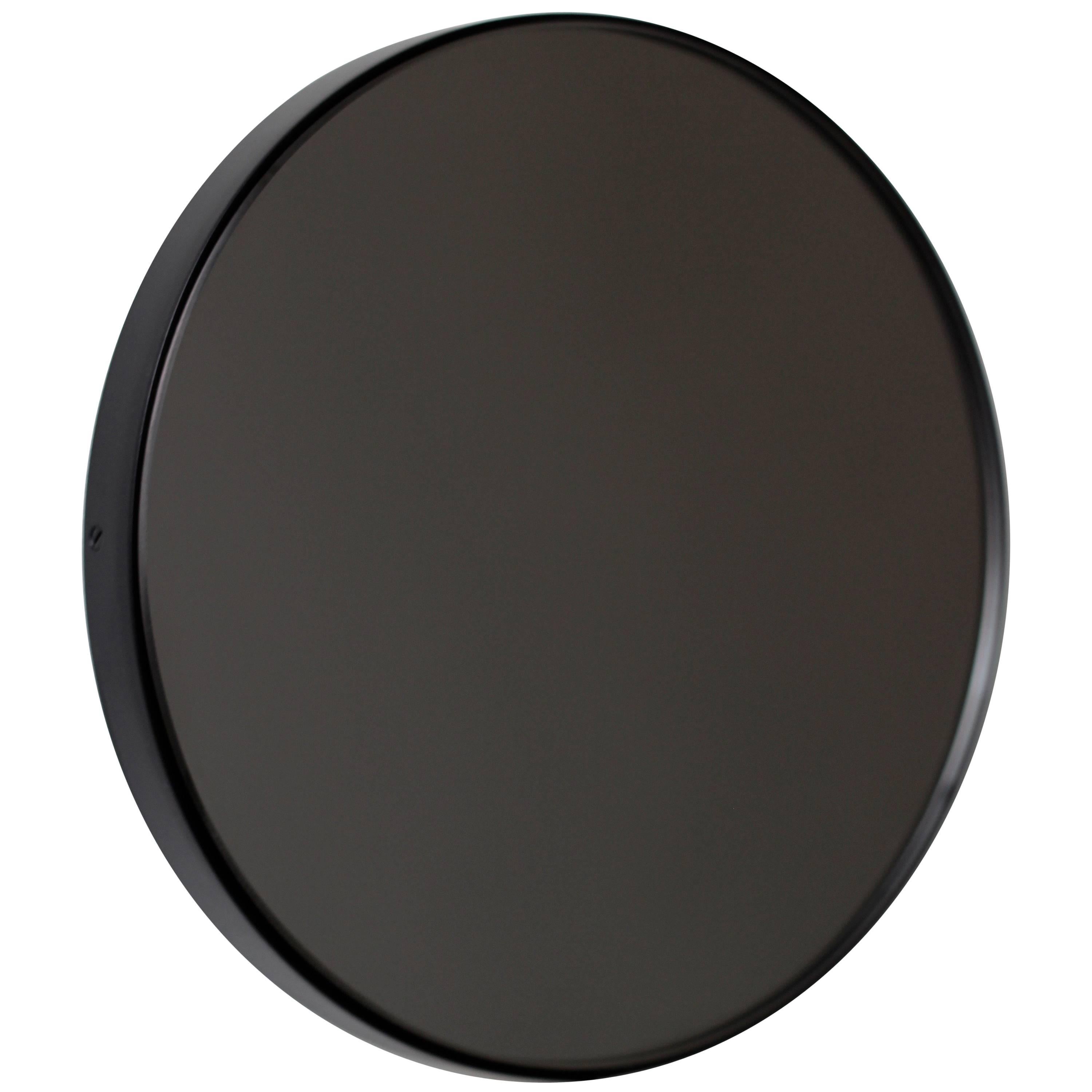 Miroir rond Art Déco moderne noir teinté avec cadre noir Orbis, XL en vente