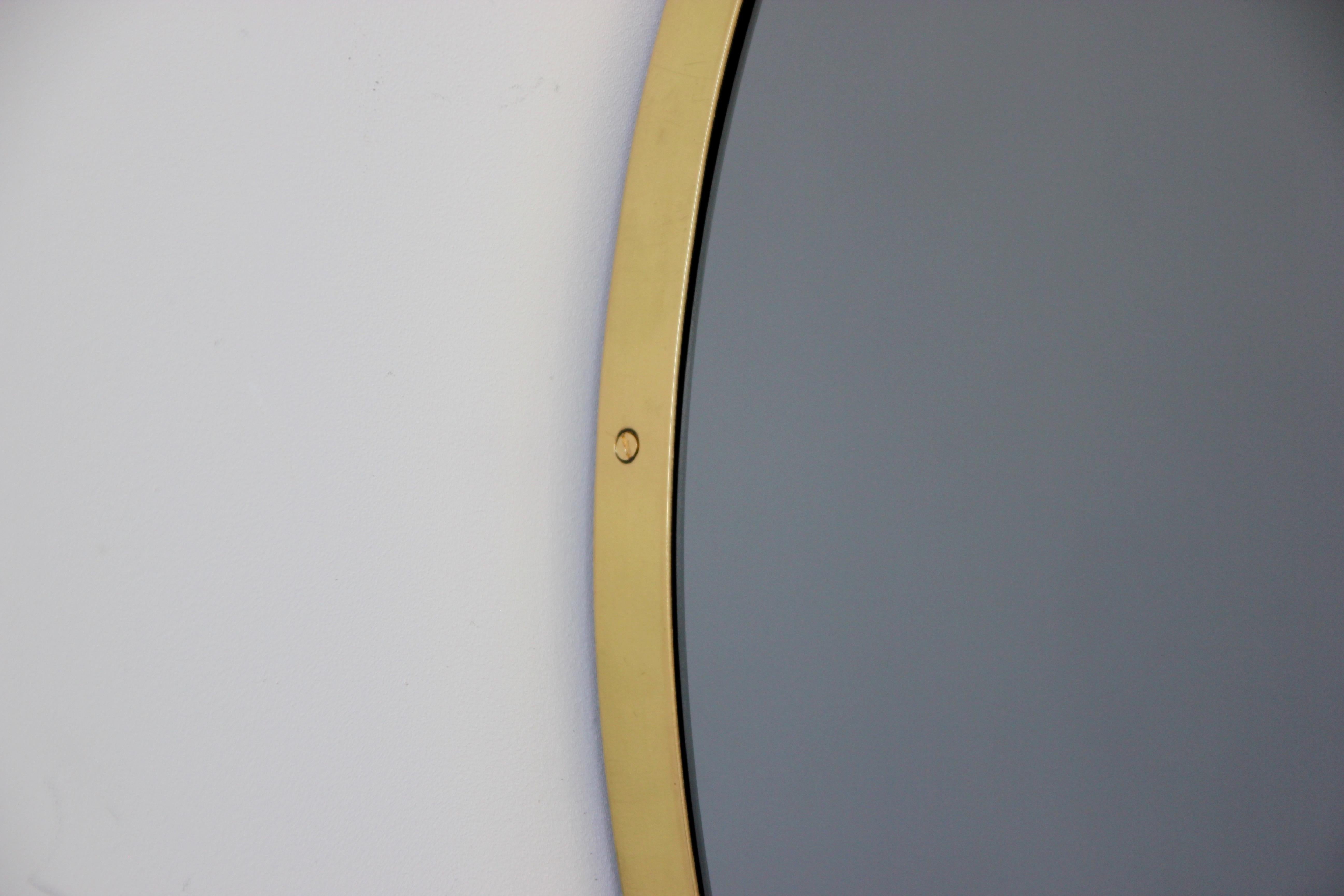 Orbis Black Tinted Round Contemporary Mirror with a Brass Frame, Small For Sale 1