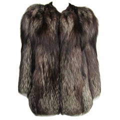 Black Tipped Silver Fox Fur Jacket Coat
