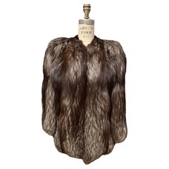 Black Tipped Silver Fox Fur Jacket Coat