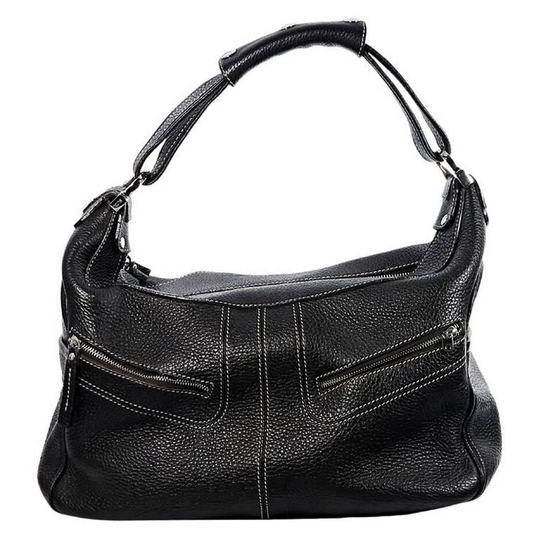 Black Tod's Pebbled Leather Shoulder Bag For Sale at 1stDibs