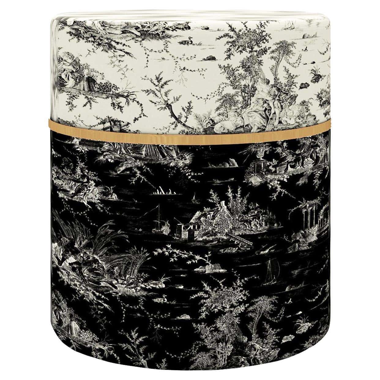 Black Toile-de-Jouy Pouf For Sale at 1stDibs