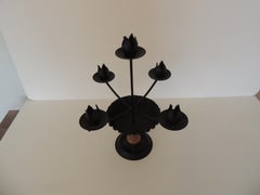 Black Tole and Wood Five-Arm Candleholder