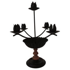 Black Tole and Wood Five-Arm Candleholder Black Tole and Wood Five-Arm Candleholder