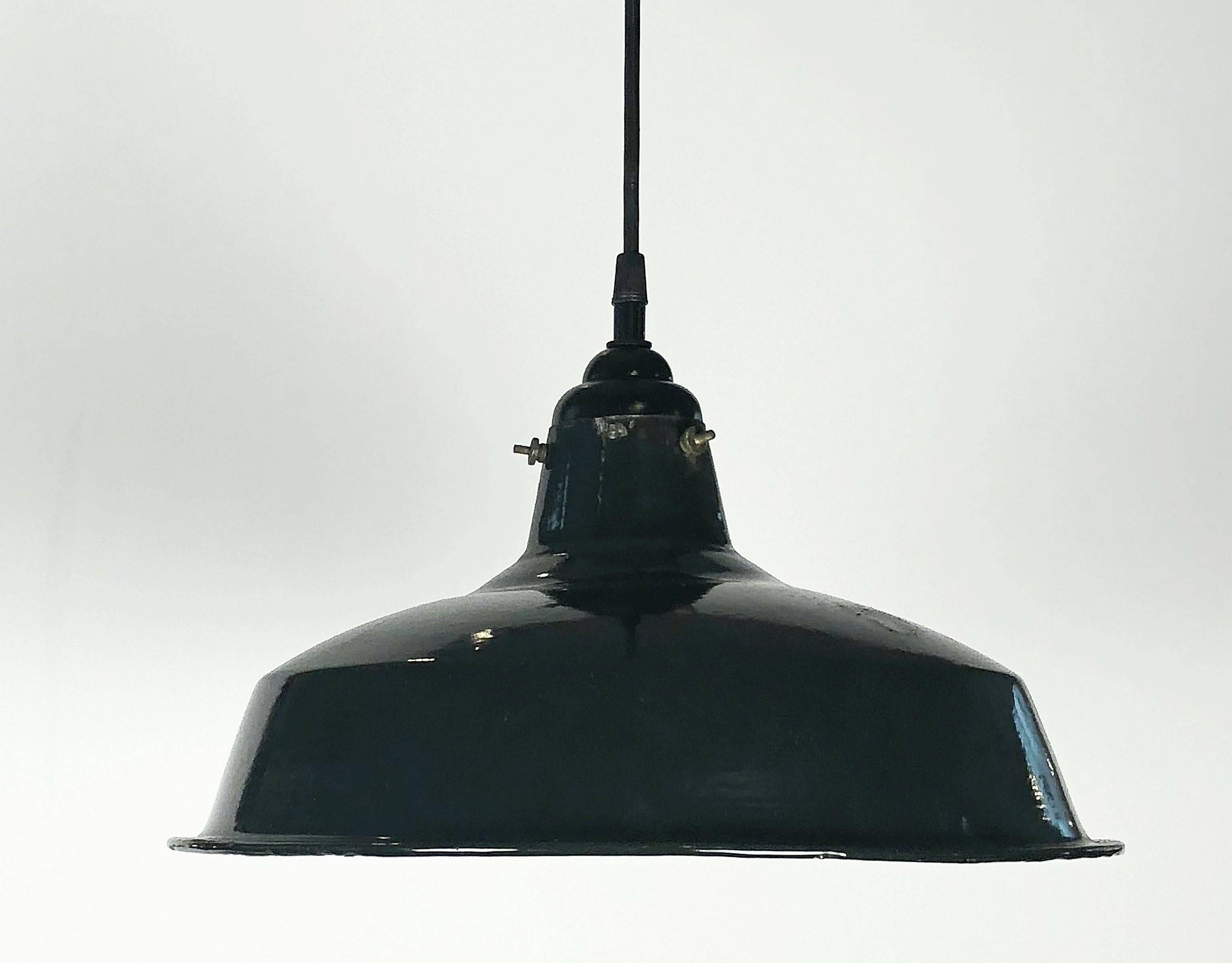 Modern Black Tole Industrial Hanging Lamps or Lanterns from England (14 1/4