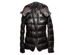 Black Tom Ford Leather Hooded Down Puffer Jacket Size IT 40