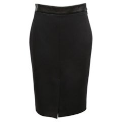 Tom Ford - Jupe crayon noire en laine vierge et cuir, taille IT 42