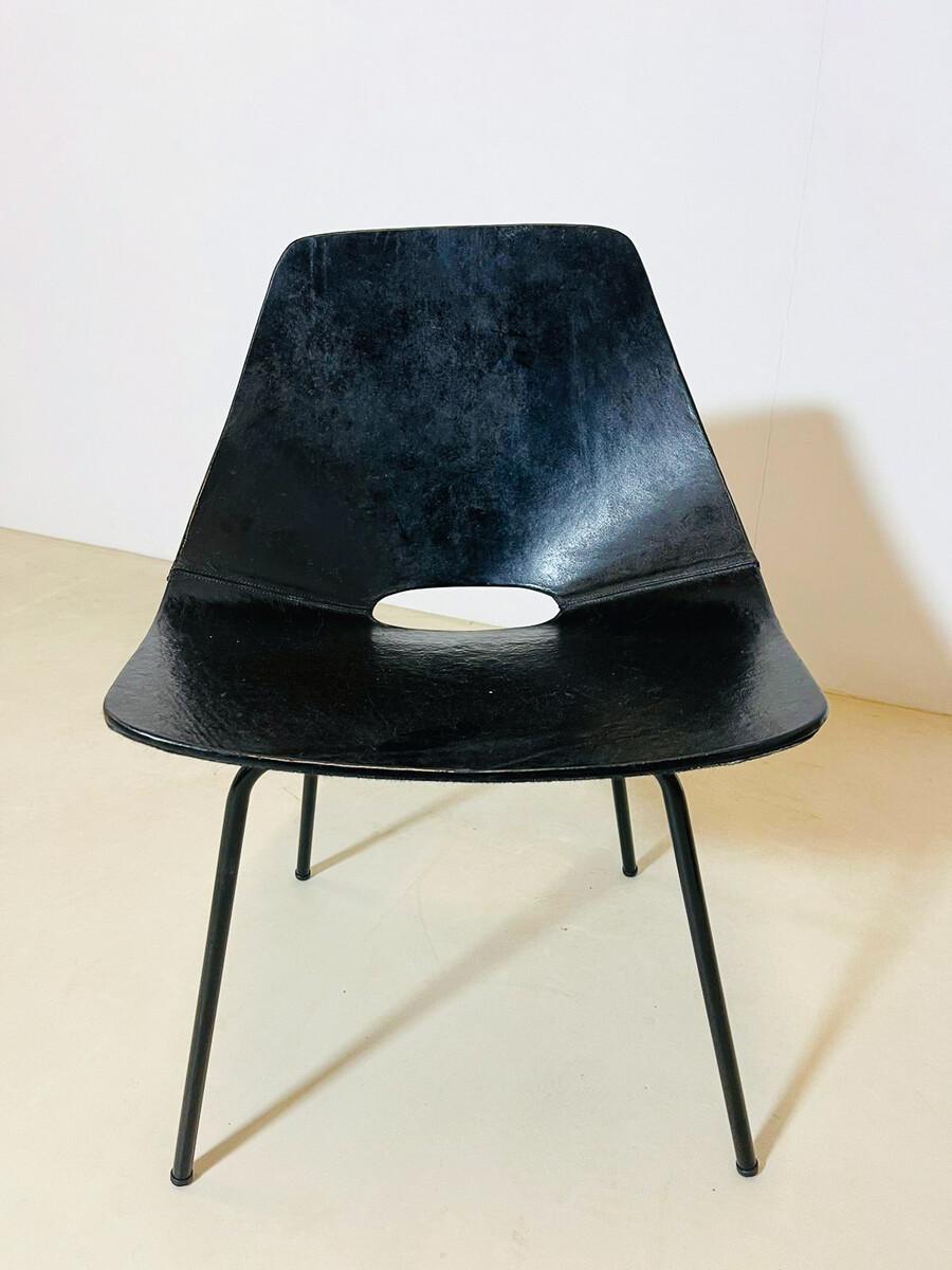 Unknown Black Tonneau Chair by Pierre Guariche, 1950s For Sale