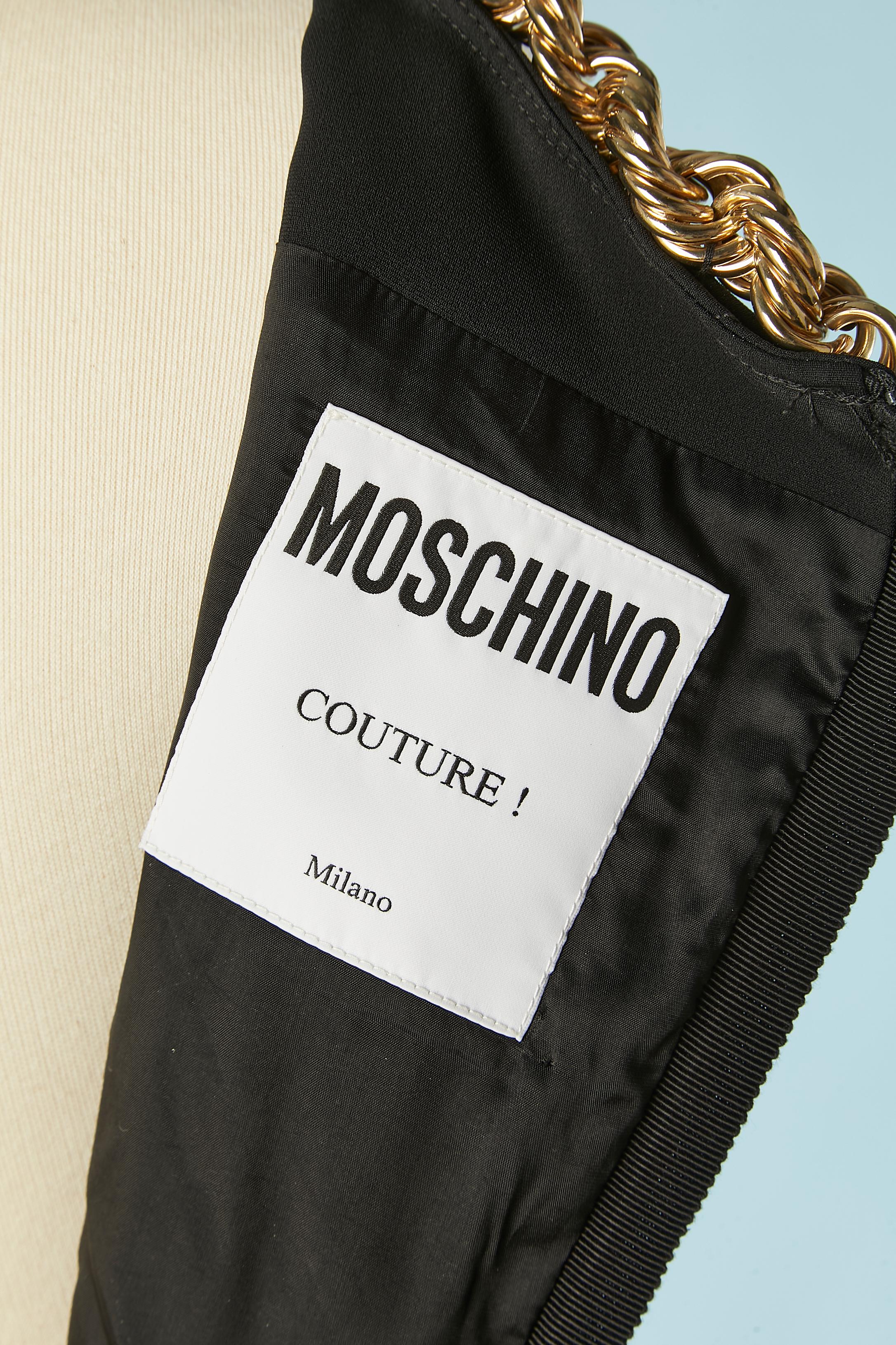 Black top stitched cocktail dress with gold metal chain edge Moschino Couture  For Sale 5