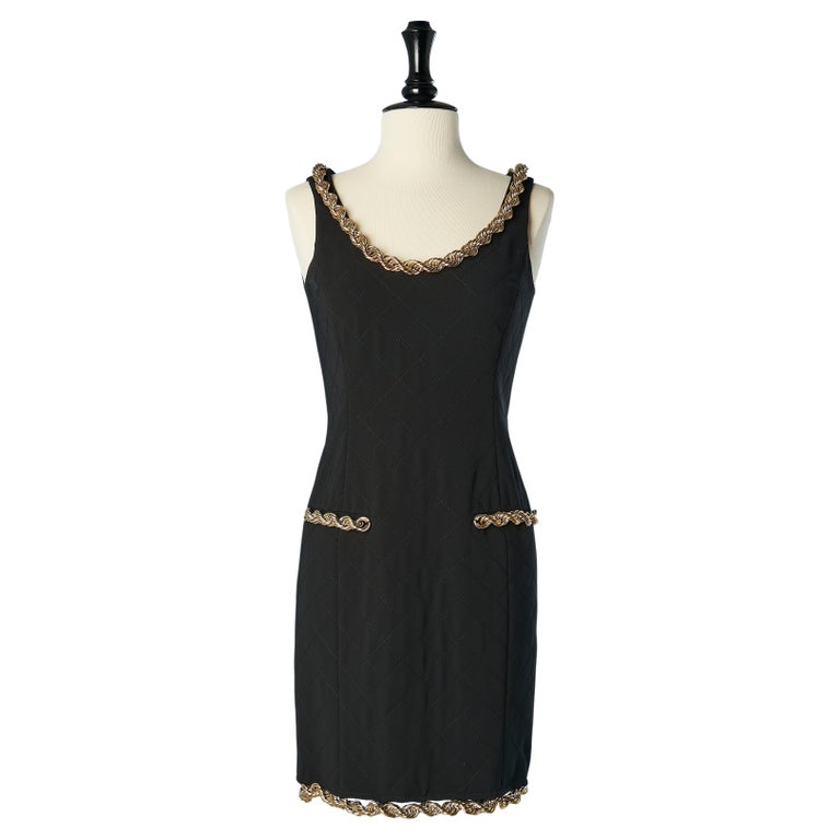 Black top stitched cocktail dress with gold metal chain edge Moschino  Couture