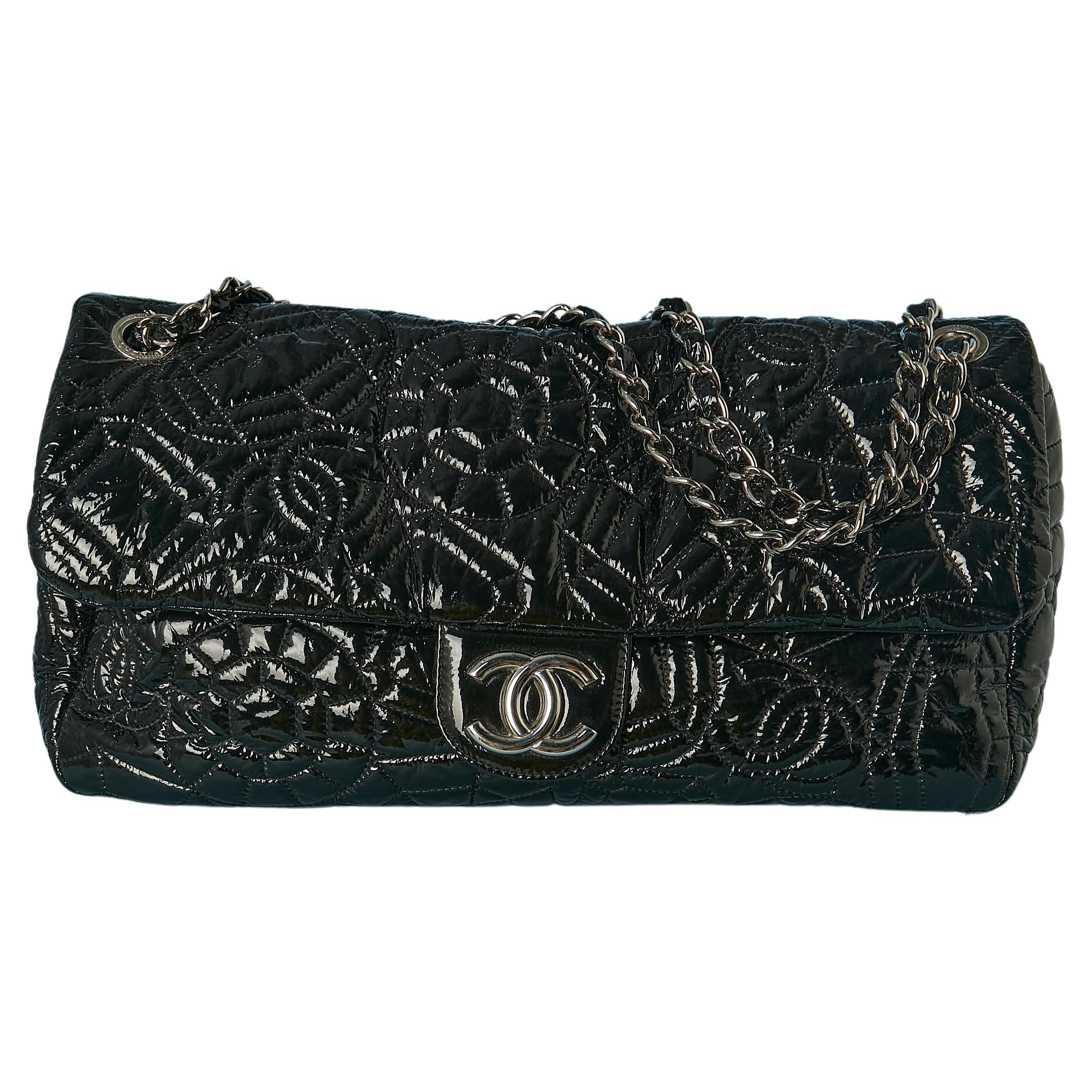Black top-stitched patent leather shoulder bag CHANEL Numbered / 2008-2009 For Sale