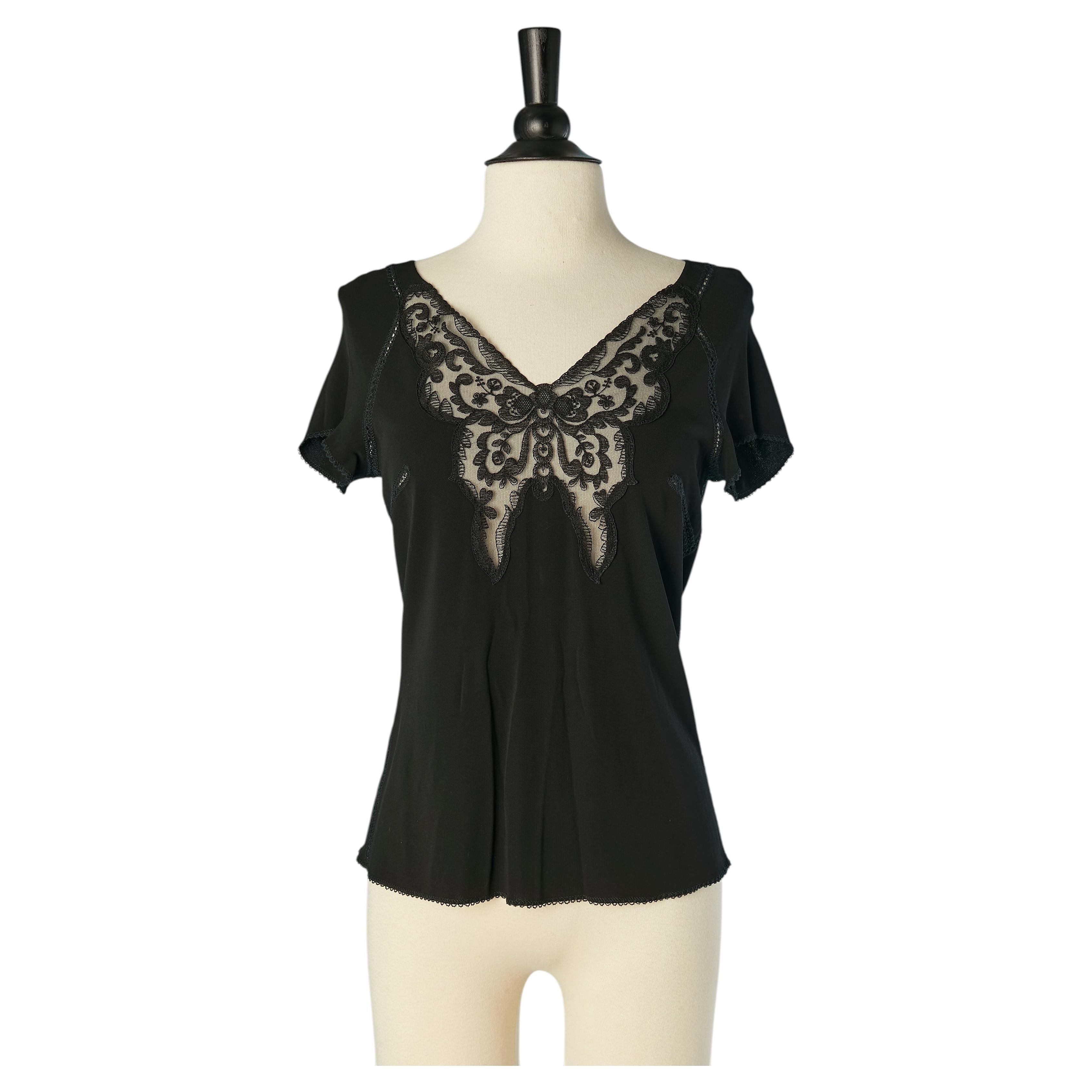 Top nero con ricami sulla scollatura LOLITA LEMPICKA