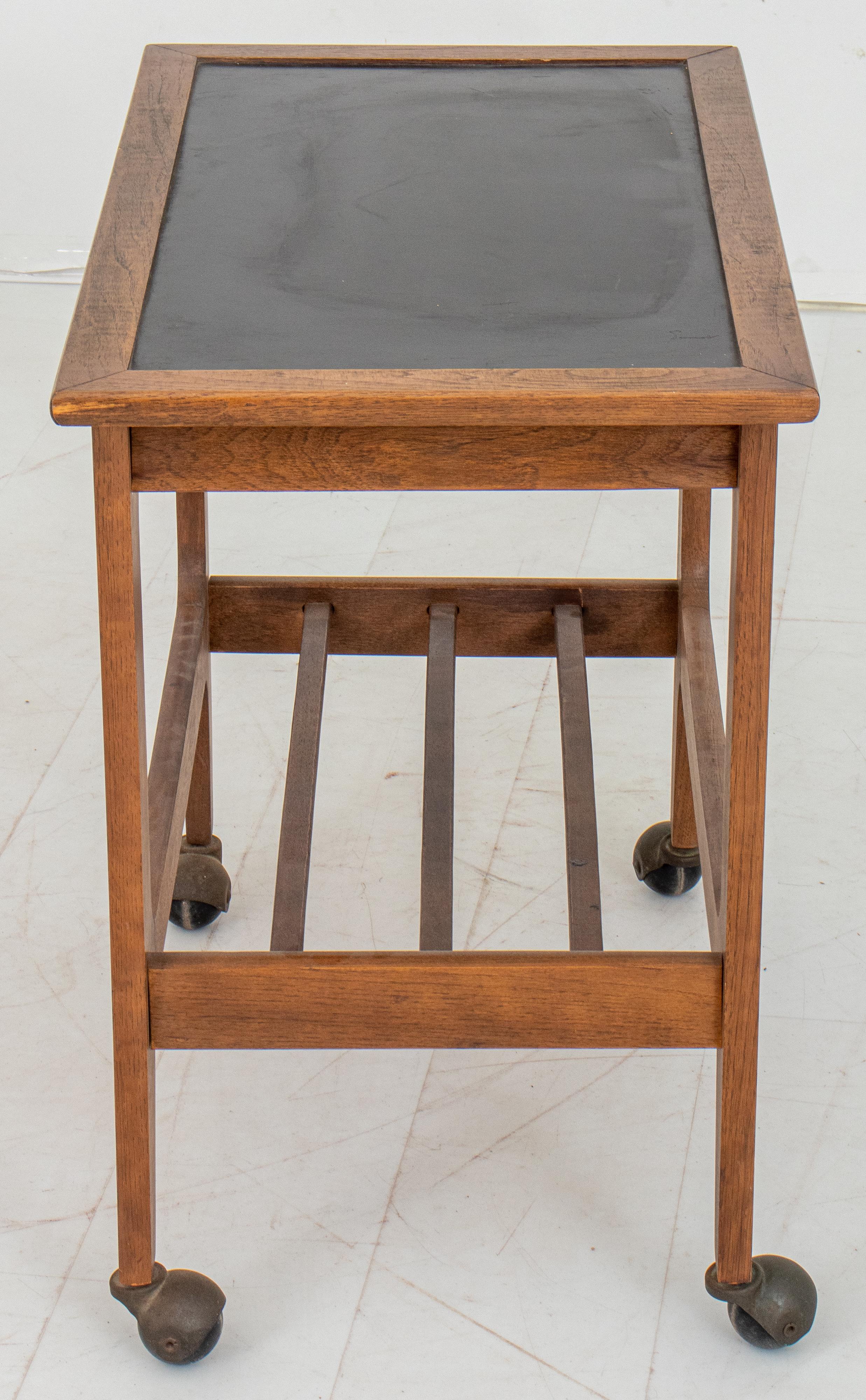 20th Century Black Topped Wooden Rolling Table Bar Cart