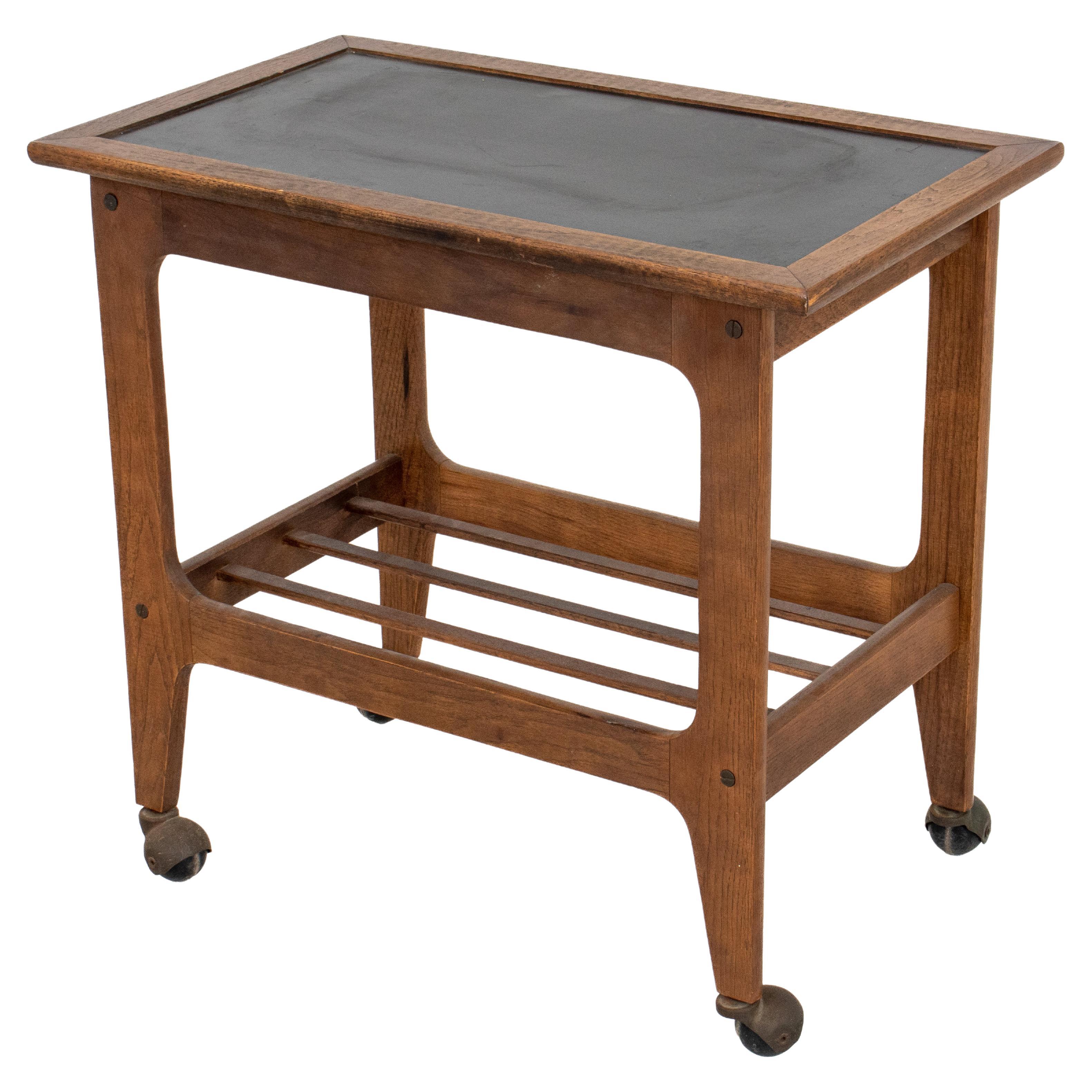 Black Topped Wooden Rolling Table Bar Cart