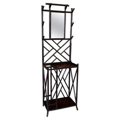 Árbol de recibidor estilo Chippendale de bambú de imitación tortuga negro con panel de espejo