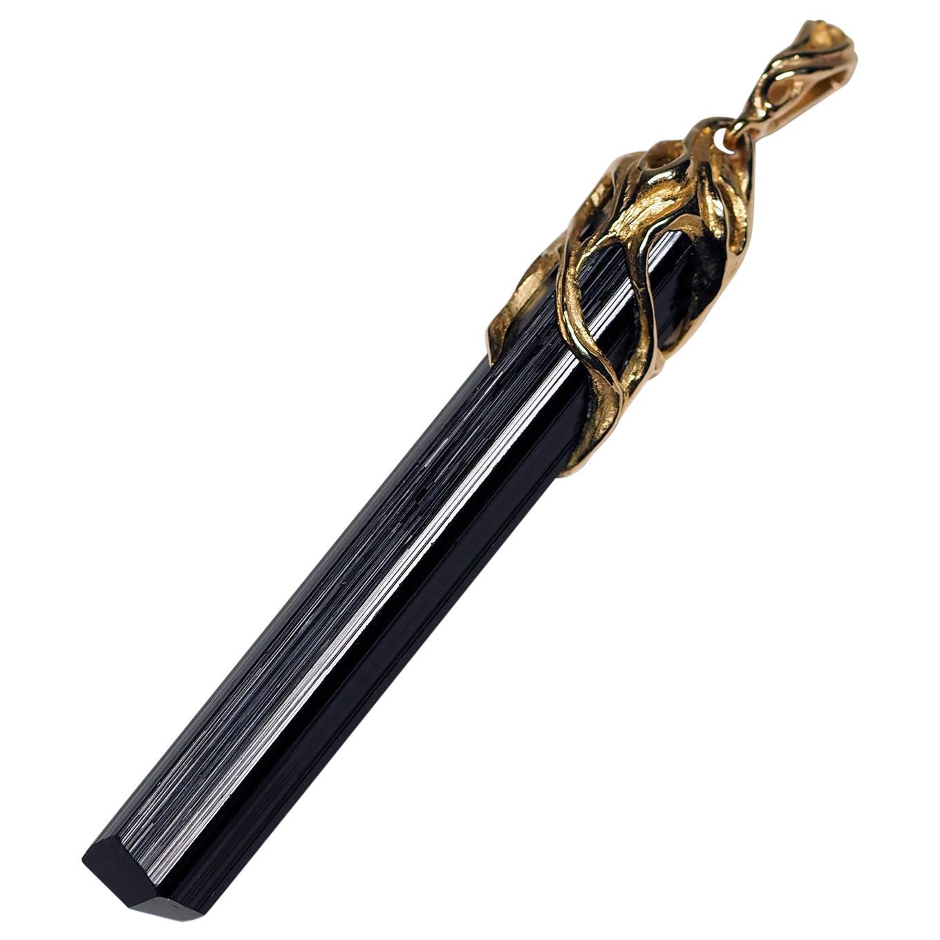 Collier de cristal de Tourmaline noire Amulette en or schorl brut