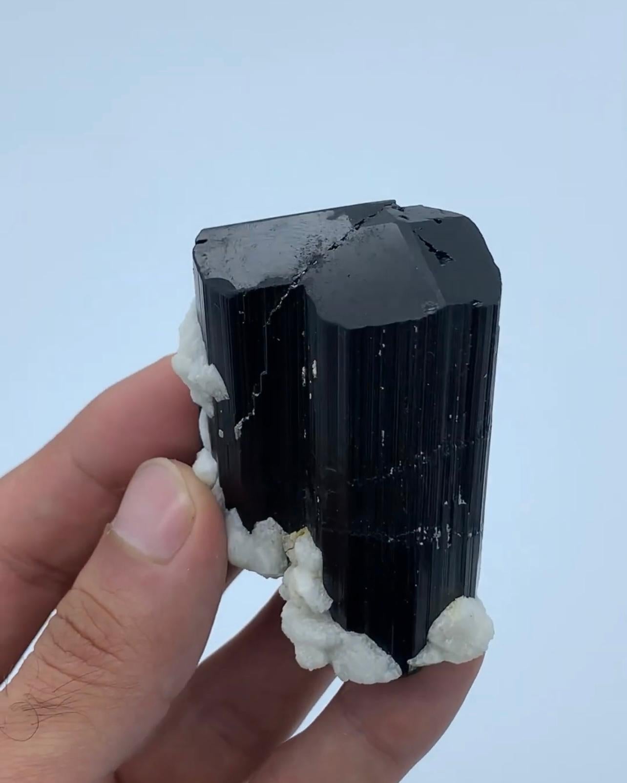 Cristal de turmalina negra sobre matriz de albita blanca lechosa procedente de Afganistán Afgano en venta