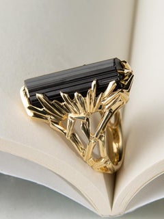 Black Tourmaline Crystal Ring Gold One of a kind Schorl Ring