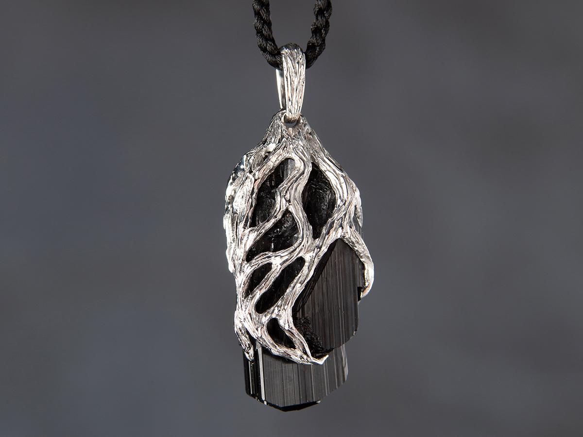 Black Tourmaline Crystal Silver Pendant Raw Unisex Necklace 5