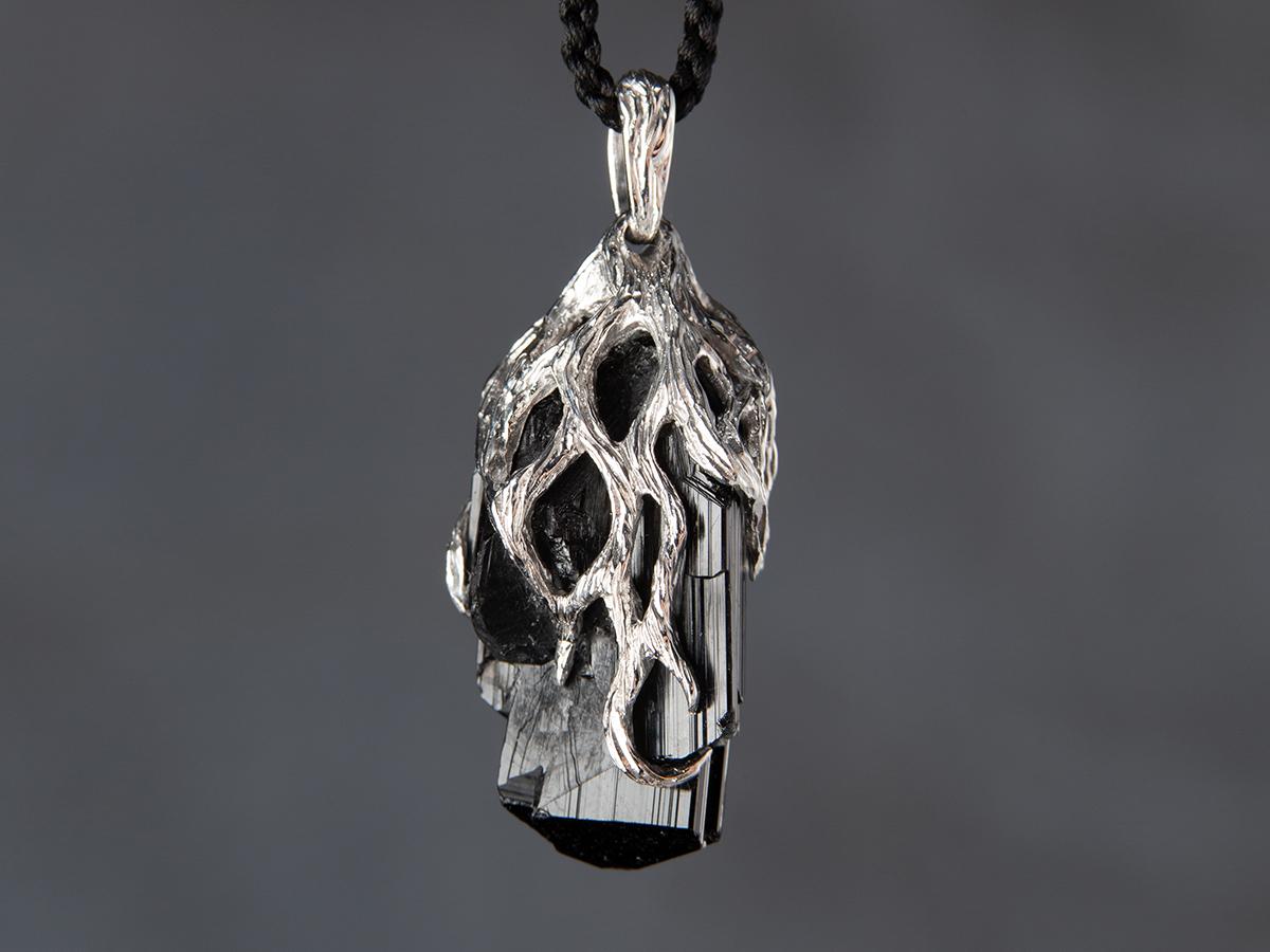 - black tourmaline pendant - raw black tourmaline necklace - crystal pendant nec