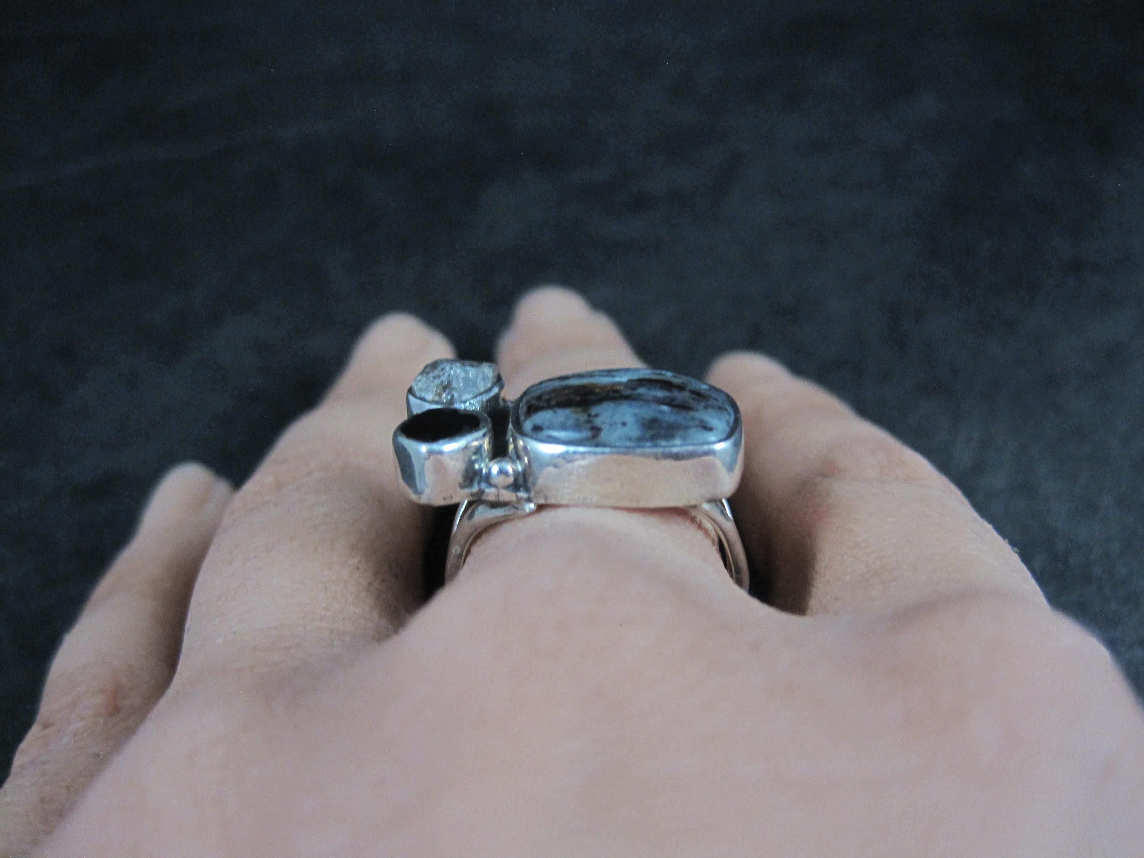Anello con tormalina nera, diamante di Herkimer e astrofillite misura 8 in vendita 4